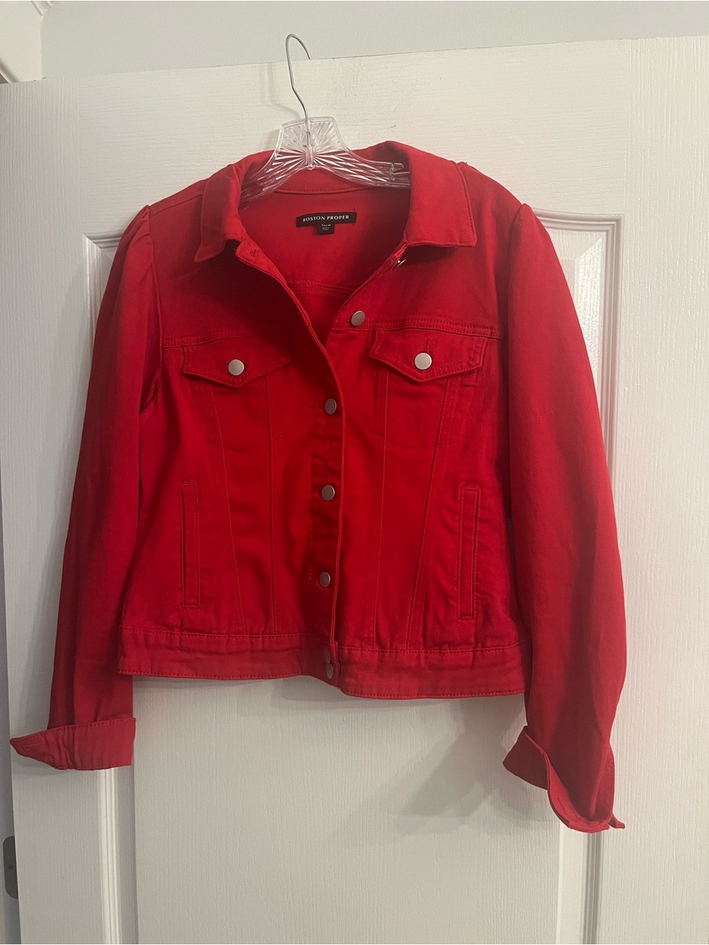 Boston Proper Red Denim Jacket with Button Front
